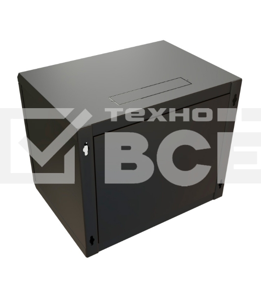 Шкаф коммутационный WRline (WR-TW-1266-GP-RAL9004) настенный 12U 600x600мм пер.дв.стекл 2 бок.пан. 60кг черный 520мм 650мм IP20 сталь
