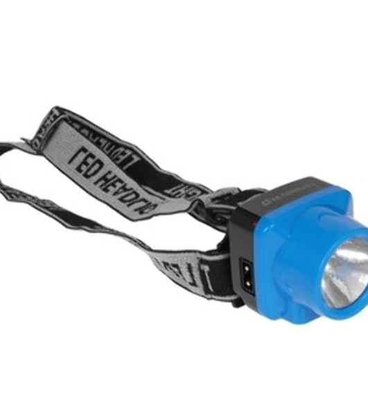 Фонарь ULTRAFLASH LED5374фонарь налобн аккум 220В. голубой. 0.4 ВаттLED. 1 реж. пласт. бокс