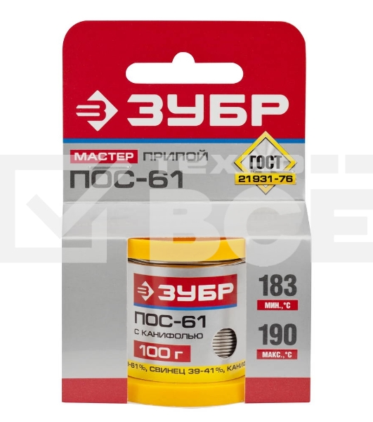 Припой ЗУБР 55450-100-10CПОС 61 трубка с канифолью 100г 1мм