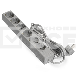 Удлинитель ExeGate ECE-6-3G (EX285832RUS), серый, 3 м, евровилка с заземлением, 6 евророзеток с заземлением, 2200 Вт