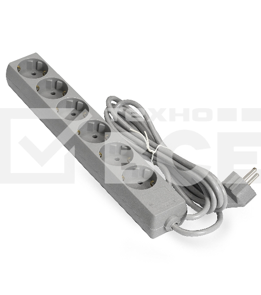 Удлинитель ExeGate ECE-6-3G (EX285832RUS), серый, 3 м, евровилка с заземлением, 6 евророзеток с заземлением, 2200 Вт