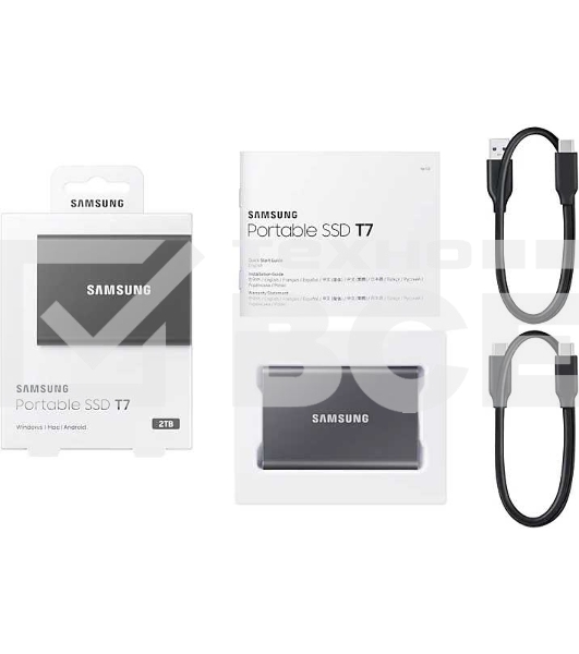 Внешний SSD Samsung T7, 2TB, USB 3.2 Gen 2 Type-C, R/W 1050/1000, титан