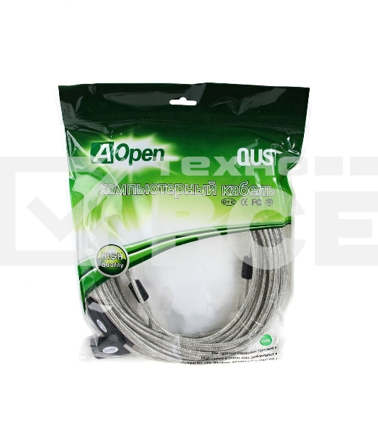 Кабель-адаптер Aopen/Qust USB2.0-repeater, удлинительный активный Am-->Af 20м (ACU823-20M) 6938510851345