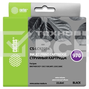 Картридж струйный Cactus CS-LC970BK черный (22,6 мл) для Brother DCP-135C/150C/MFC-235C/260C