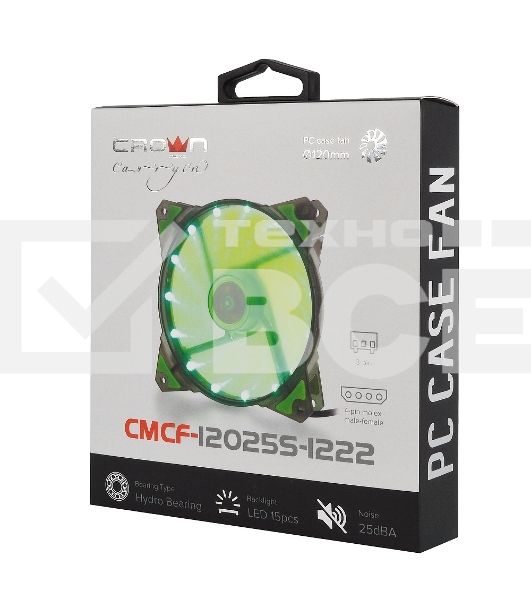 Вентилятор для корпуса Crown CMCF-12025S-1222 черный/зеленый, 120 мм, 1650 об/мин, 28 дБ, 3 pin