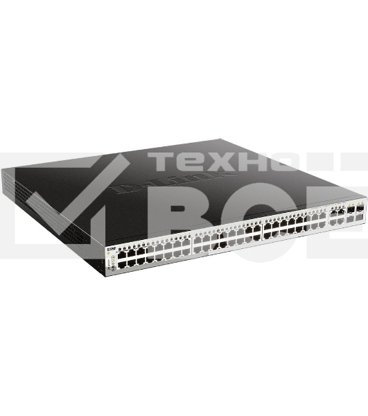 Коммутатор D-Link DGS-1210-52MP/FL1A, L2 Managed Switch with 48 10/100/1000Base-T ports and 4 100/1000Base-T/SFP combo-ports (48 PoE ports 802.3af/802.3at (30 W), PoE Budget 370 W).16K Mac address, 802.3x Flow