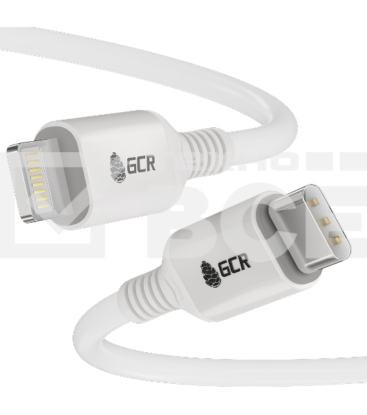 Кабель GCR PREMIUM 3.0m TypeC/Lightning MFI POWER DELIVERY 18 W, быстрая зарядка, белый силикон, AL case белый, белый ПВХ, GCR-53756