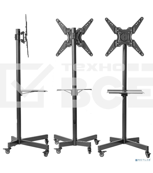 Мобильная стойка напольная Kromax OMEGA-16 черный для TV 26'-60', max вес 35 кг, наклон ±10°, пов. 360° высота 1385 мм, max VESA 400x400 мм