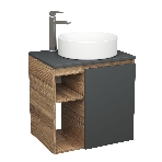 Тумба Bau Dream Blackwood 60 правая, графит, раковина BAU Dream круглая D41, смеситель для раковины высокий Hotel Still, нержавеющая сталь, фото 1