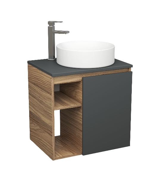 Тумба Bau Dream Blackwood 60 правая, графит, раковина BAU Dream круглая D41, смеситель для раковины высокий Hotel Still, нержавеющая сталь