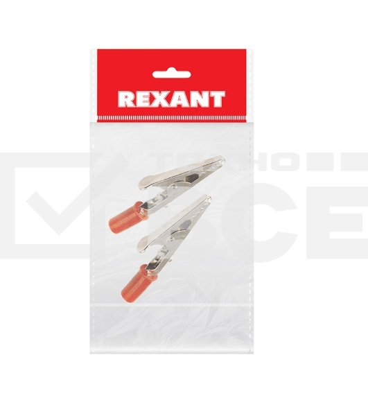 Зажим крокодил Rexant, длина 53 мм, ток 15A, 2 шт., пакет БОПП