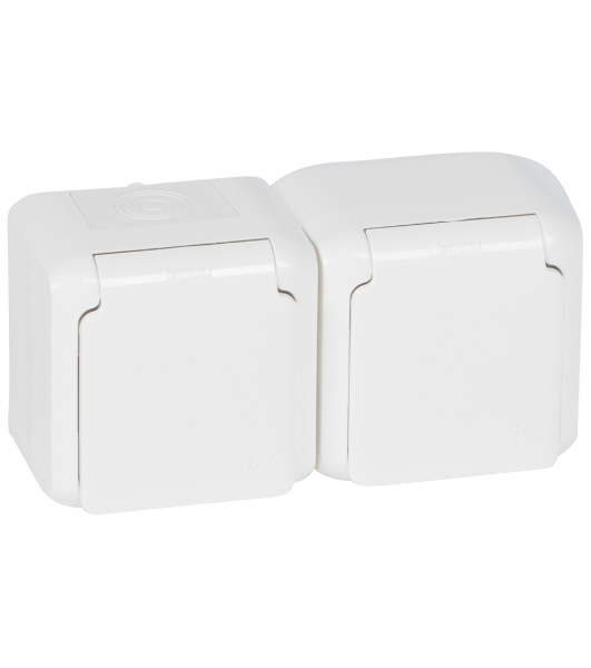 Розетка Legrand 2-м ОП Quteo 16А с защитной крышкой, защитные шторки, с заземлением IP44 белая Leg 782323