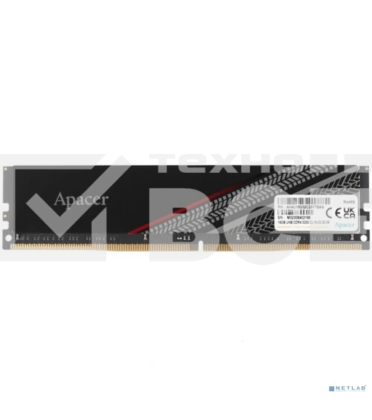 Оперативная память Apacer Tex, DDR4, 16GB (1x16 GB), 3200 MHz, CL16, радиатор, черный
