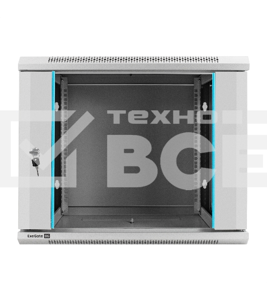 Шкаф телекоммуникационный 19' настенный 9U ExeGate EC-WM-9U.450.G.GREY (19', 9U, 600x450x500 мм (ШхГхВ), передняя дверь закаленное стекло, съемные боковые панели, пыле- и влагозащита IP23, светло-серый RAL 7035)