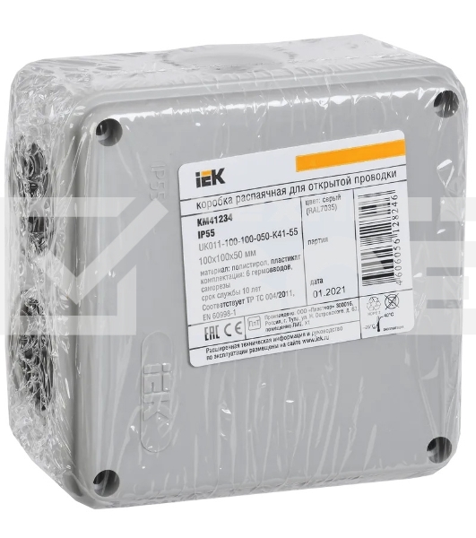 Коробка распаячная ОП 100х100х50 IP55 KM41234 ИЭК UKO11-100-100-050-K41-55