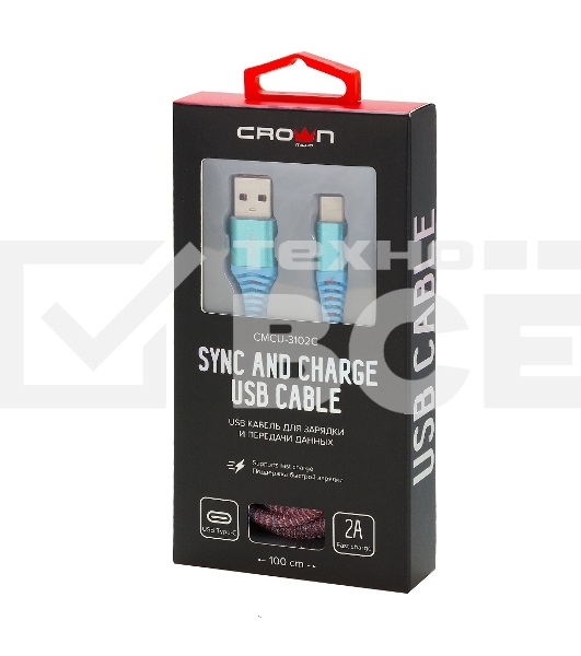 Кабель Crown USB - USB Type-C CMCU-3102C blue
