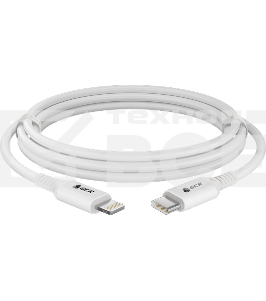 Кабель GCR PREMIUM 3.0m TypeC/Lightning MFI POWER DELIVERY 18 W, быстрая зарядка, белый силикон, AL case белый, белый ПВХ, GCR-53756