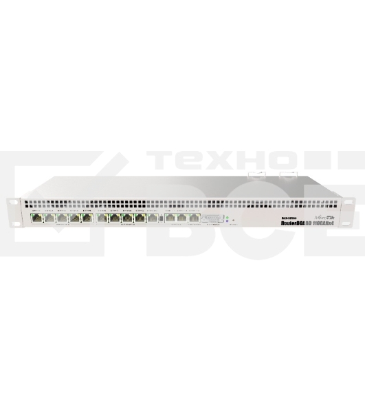 Маршрутизатор MikroTik RouterBOARD 1100Dx4 with Annapurna Alpine AL21400 Cortex A15 CPU (4-cores, 1.4GHz per core), 1GB RAM, 13xGbit LAN, 60GB M.2 drive, RouterOS L6, 1U rackmount case, Dual PSU