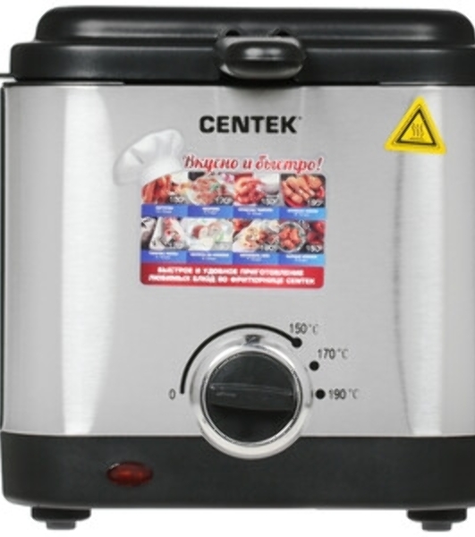 Фритюрница Centek CT-1430 серебристый, 900 Вт, 1.5 л, 0.5 кг, антипригарное покрытие