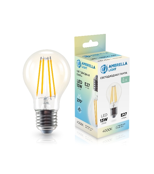 Лампа светодиодная 601314 Filament LED A60 13W E27 4000K 220-240V