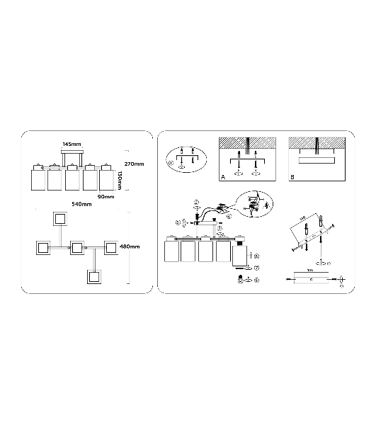 Светильник Ambrella light TR303047/5 WH/GD белый/золото E27/5 max 60W 540*480*270