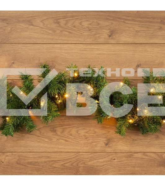 Еловый шлейф искуственный  2,7 м Теплое белое свечение 80 LED
