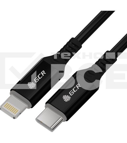 Кабель GCR PREMIUM 3.0m TypeC/Lightning MFI POWER DELIVERY 18 W, быстрая зарядка, черный силикон, AL case черный, черный ПВХ, GCR-53747