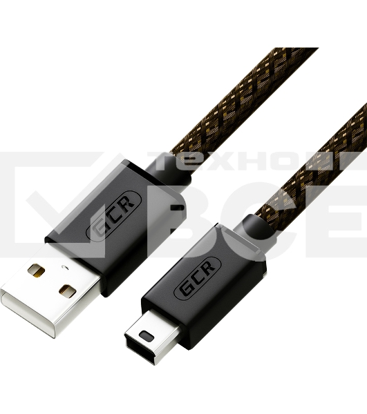Кабель GCR PROF 1.0m USB 2.0, AM/mini 5P, черно-прозрачный, 28/24 AWG, экран, армированный, морозостойкий, GCR-51197