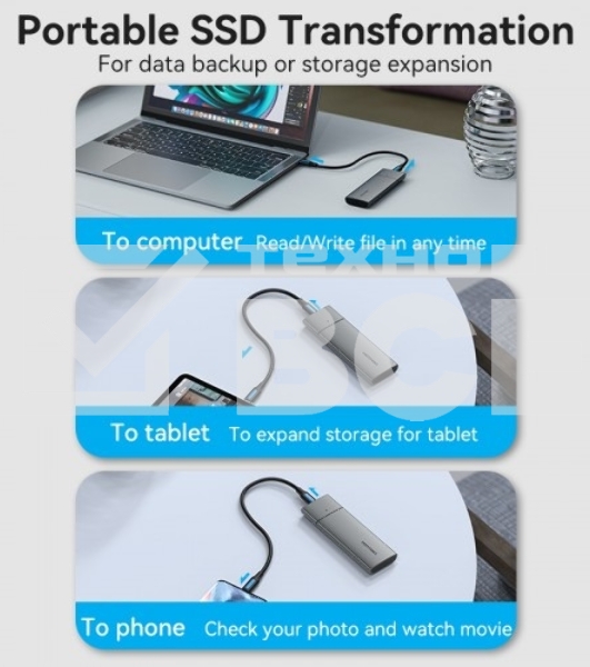 Корпус для SSD Vention USB 3.1 Gen 2-C M.2 NVMe Серый