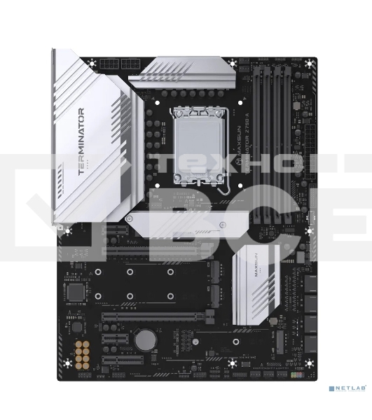 Материнская плата MAXSUN MS-Terminator Z790-A, LGA1700, Intel Z790, 4xDDR5, 4xSATA, 4xM.2, 1xPCIe 5.0 x16, 1xPCIe 4.0 x4, 1xPCIe 3.0 x4, 2xPCIe 3.0 x1, 1xHDMI, 1xDP, 1x2.5Gb LAN, Wi-Fi 6E, Bluetooth 5.3, 1xUSB-C 20Gbps, 4xUSB-A 5Gbps, 4xUSB-A 2.0, 6x3.5 м