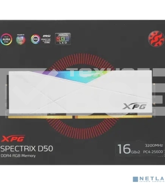 Оперативная память XPG Spectrix D50 RGb, DDR4, 32Gb (2x16Gb), 3200MHz, CL16, UDIMM, с радиатором, RGb, белый