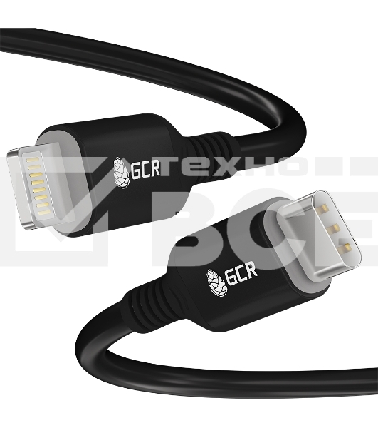 Кабель GCR PREMIUM 3.0m TypeC/Lightning MFI POWER DELIVERY 18 W, быстрая зарядка, черный силикон, AL case черный, черный ПВХ, GCR-53747