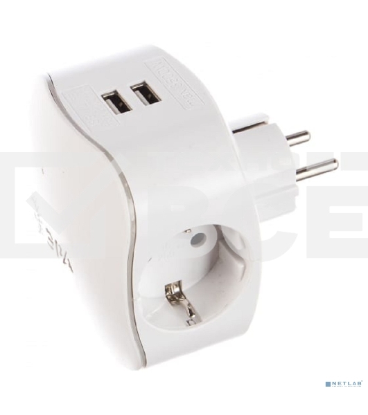 Сетевой разветвитель ЭРА SP-3e-USB-2A, белый