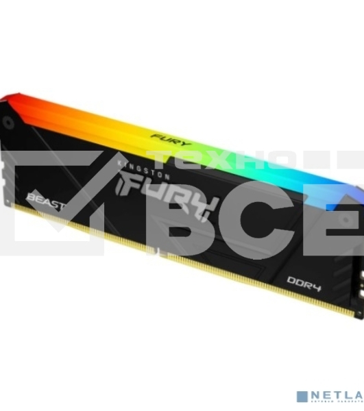Оперативная память Kingston Fury Beast, DDR4, 8GB (1x8GB), 3200MHz, CL16, с радиатором, RGB, чёрный