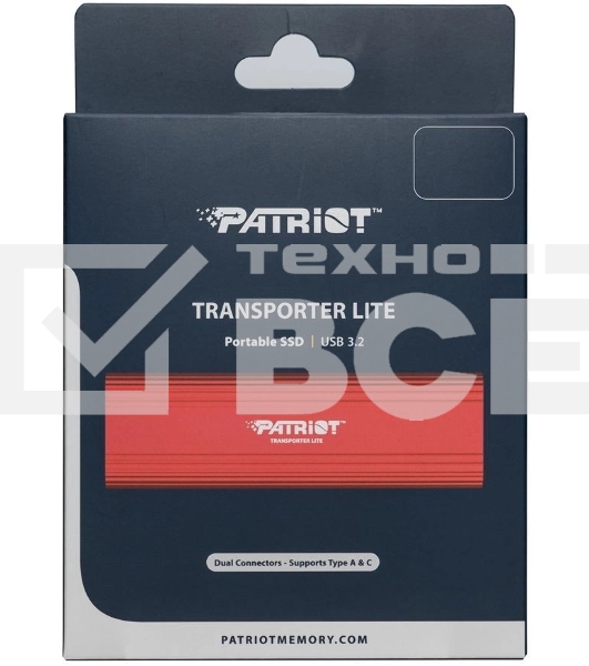Внешний накопитель SSD Patriot 2TB USB-C , Transporter Lite, R/W 1000MB/1000MB/s, красный