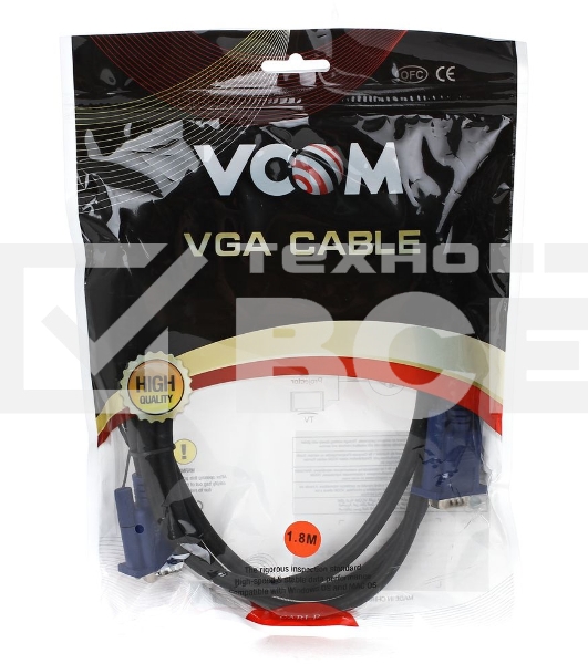 Кабель VCOM VVG6448-1.8M(O) Кабель монитор-SVGA card (15M-15M) 1,8м 2 фильтра