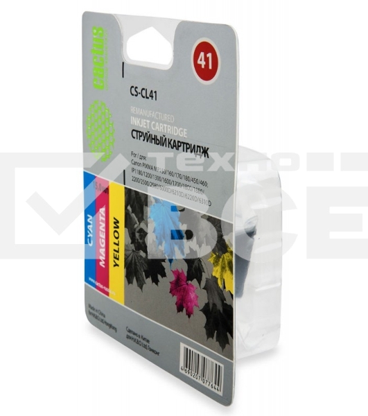 Картридж струйный Cactus CS-CL41 многоцветный (18 мл.) для Canon Pixma MP150/MP160/MP170/MP180/MP210/MP220/MP450/MP460/MP470/iP1200/iP1300/iP1600/iP1700/iP1800/iP190