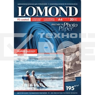 Фотобумага LOMOND cуперглянцевая тепло-белая (Super Glossy Warm) микропористая, 195/A4/20л.(К)