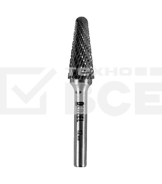 Борфреза по металлу Denzel твердосплавная, коническая закругленная, тип-L, 12 мм
