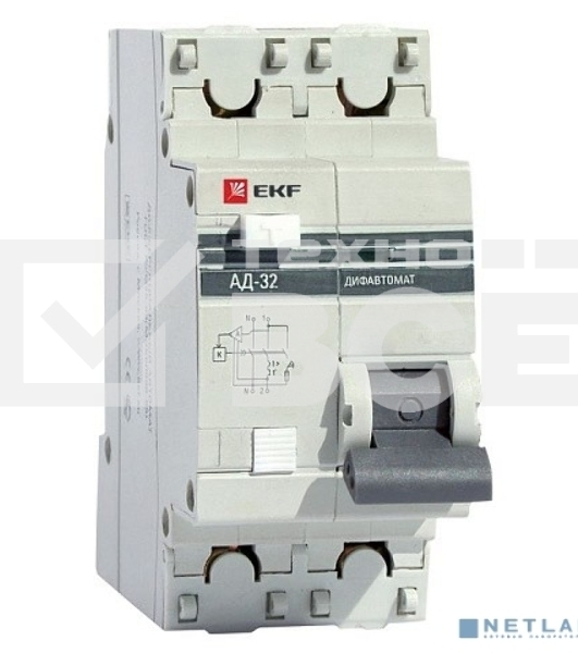 Выключатель автоматический дифференциального тока EKF DA32-25-30-pro АД-32 1P+N 25А/30мА (хар. C, AC, электронный, защита 270В) 4,5кА EKF PROxima