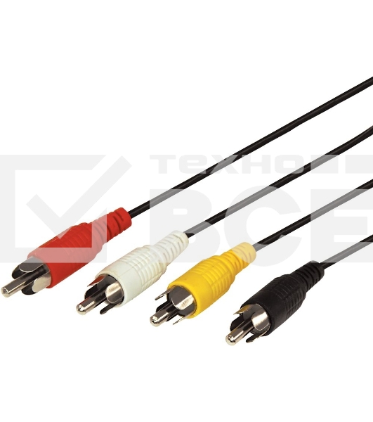 Шнур 4 RCA - 4 RCA, длина 5 метров, черный REXANT