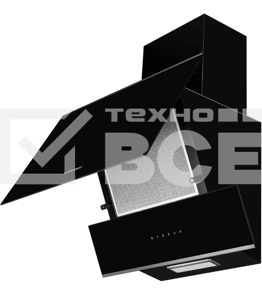 Вытяжка Kuppersberg/ наклонная, 60 см, 600 м3/ч, отвод/рециркуляция, 3 скорости, черный + нерж. сталь