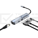 Концентратор USB HUB UH-545 USB3.0 с Ethernet RJ45, гигабитным Ethernet RJ45 x 1, портом питания USB-C (5 В 3 А) x 1, портами передачи данных USB-A 3.0 x 3, фото2