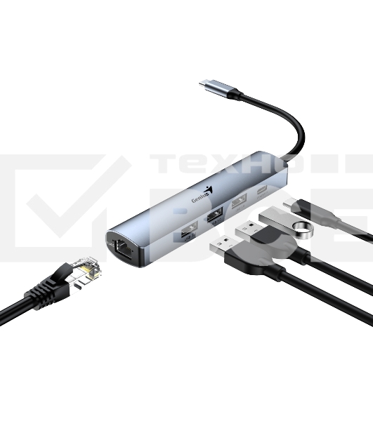 Концентратор USB HUB UH-545 USB3.0 с Ethernet RJ45, гигабитным Ethernet RJ45 x 1, портом питания USB-C (5 В 3 А) x 1, портами передачи данных USB-A 3.0 x 3