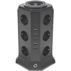 Сетевой фильтр Qumo Power Tower Pro 12SP5U (P-0001), 12 розеток, 2200 Вт, 10A, кабель 2 м 3*1 мм чистая медь, пожаробезопасный пластик, евровилка, 5 USB портов 4.5A суммарно, фото3