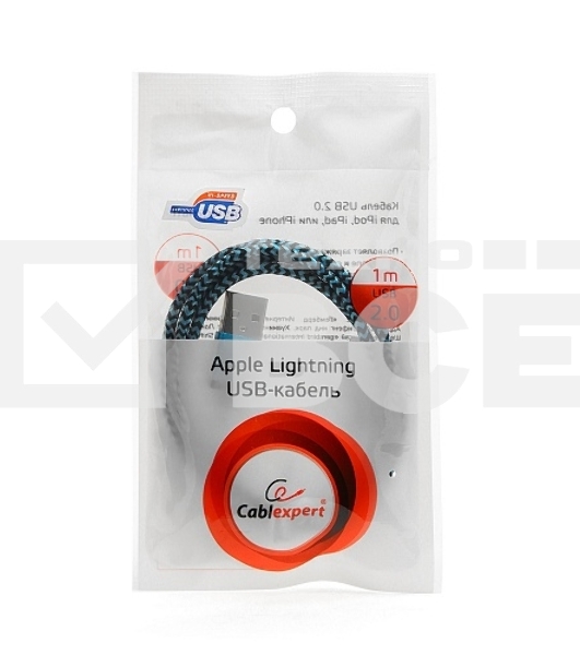Кабель USB 2.0 Cablexpert CC-ApUSB2bl1m, AM/Lightning 8P, 1м, нейлоновая оплетка, алюминиевые разъемы, синий, пакет