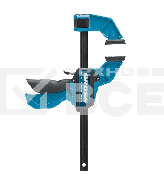 Струбцина реечная Gross быстрозажимная, пистолетного типа, пошаг. механизм, пластиковый корпус,150 мм