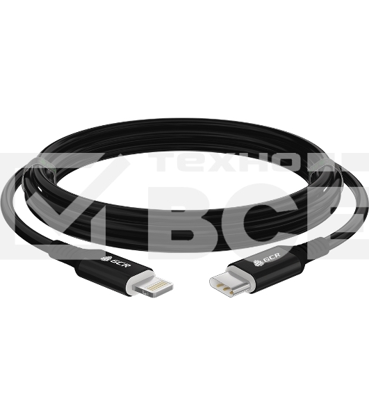 Кабель GCR PREMIUM 3.0m TypeC/Lightning MFI POWER DELIVERY 18 W, быстрая зарядка, черный силикон, AL case черный, черный ПВХ, GCR-53747
