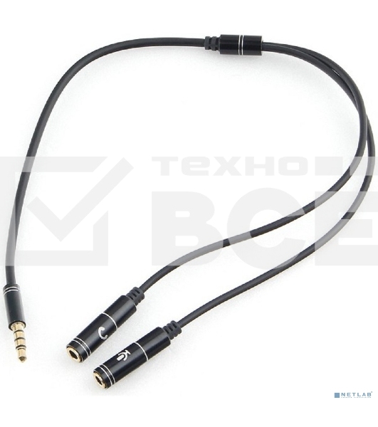 Кабель аудио Cablexpert CCAB-02-35MYHM-0.2MB. 3.5 Jack 4pin(M)/2х 3.5 Jack(F) наушники и микрофон, черный, 0.2м, блистер