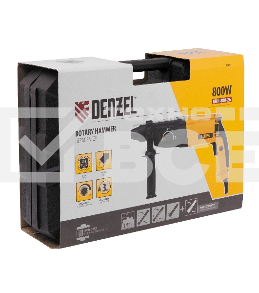 Перфоратор электрический RHH-800-26, SDS-plus, 800 Вт, 3 Дж, 3 плюс 1 реж. Denzel